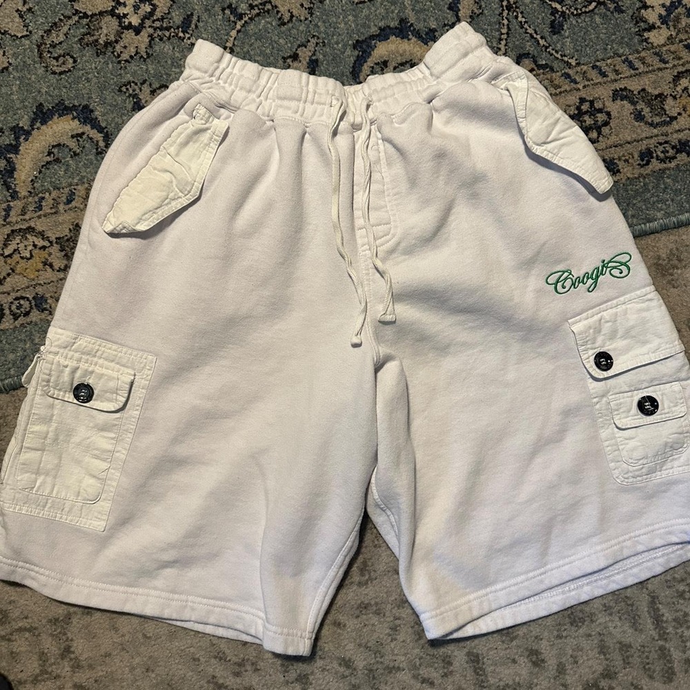 Coogi White Embroidered Baggy Cargo Sweat Shorts Size XL